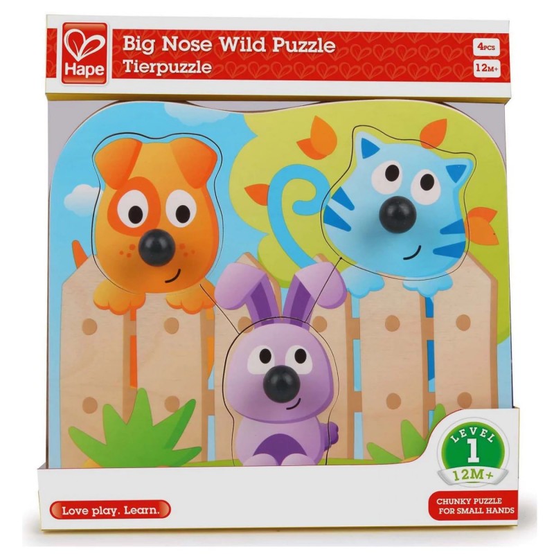 Hape Happy Puzzles Ξύλινο Παζλ Ζωάκια Big Nose Pet Peg (E1309A)