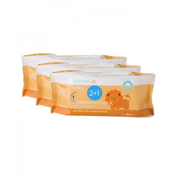 Helenvita Baby Μωρομάντηλα με χαμομήλι 64 τεμ 2 + 1 Δώρο