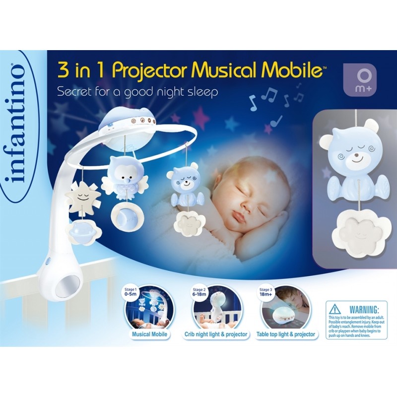 Infantino 3 in 1 projector musical mobile μουσικό περιστρεφόμενο με προτζέκτορα blue 