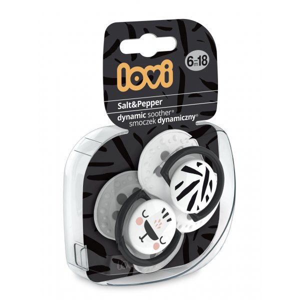 Lovi Dynamic Ορθοδοντική Πιπίλα Σιλικόνης Salt&Pepper 6-18m 2τμχ