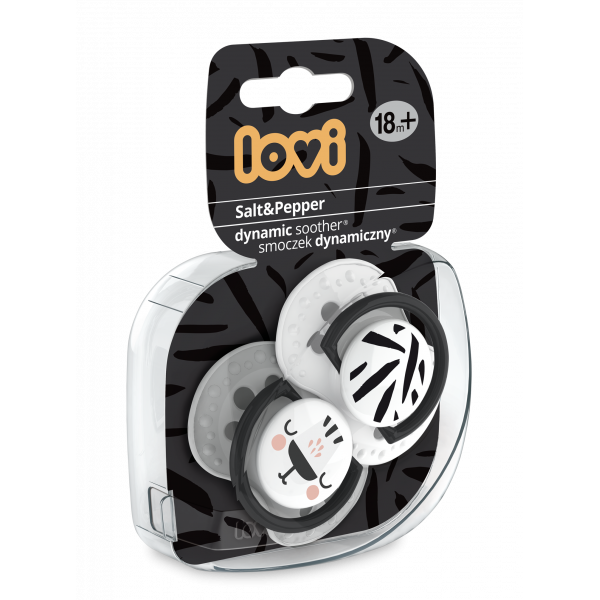 Lovi Dynamic Ορθοδοντική Πιπίλα Σιλικόνης Salt&Pepper 18m+ 2τμχ
