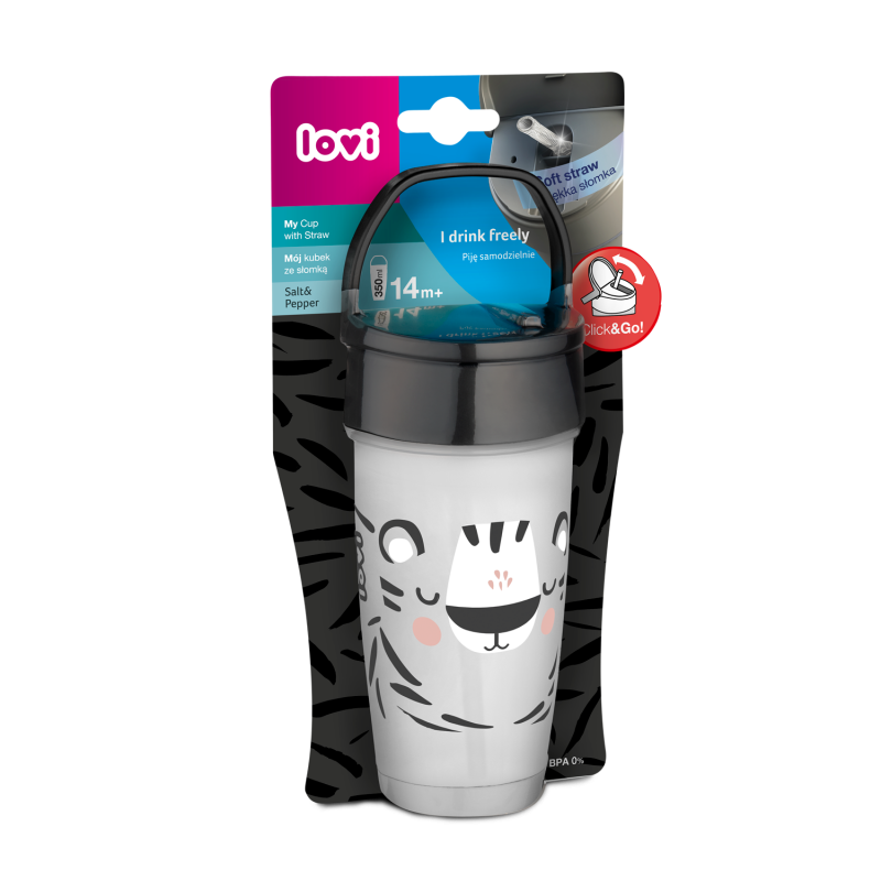 Lovi My Straw Κύπελλο με Καλαμάκι Σιλικόνης Salt&Pepper Active 350ml 14m+