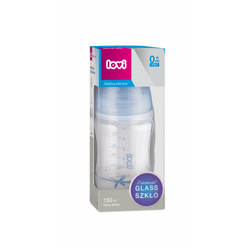Lovi Diamond Γυάλινο Μπιμπερό με Θηλή Σιλικόνης Baby Shower 150ml 0m+