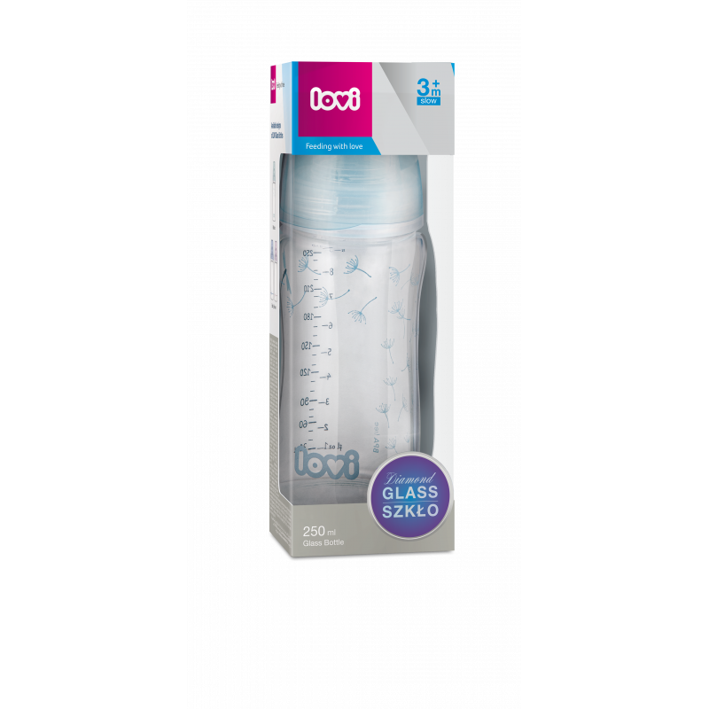 Lovi Diamond Γυάλινο Μπιμπερό με Θηλή Σιλικόνης Botanic 250ml 3m+