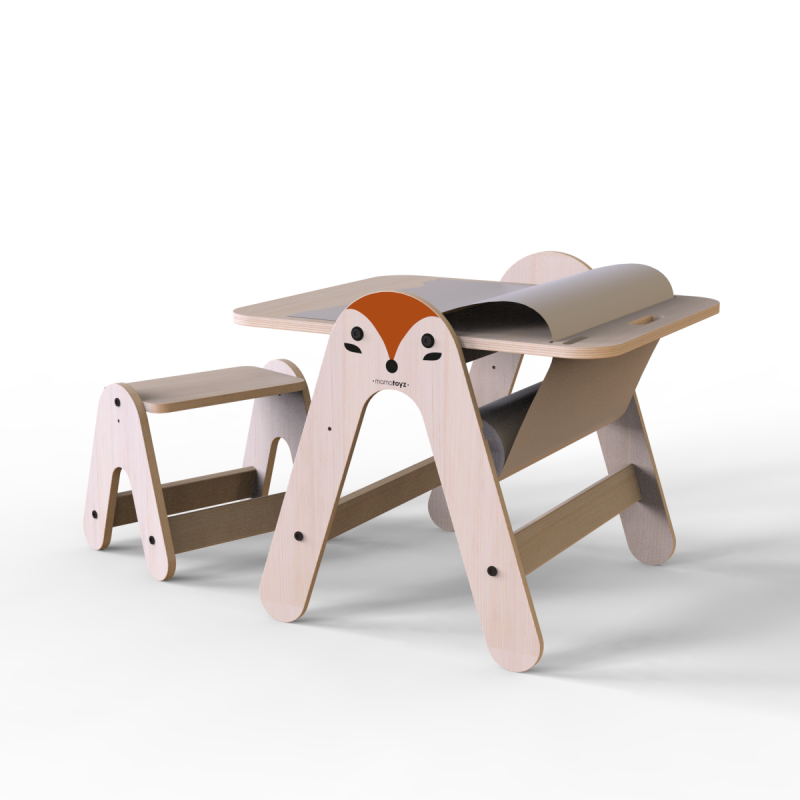 Massam πίνακας δραστηριοτήτων από φυσικό ξύλο + καρέκλα Fox