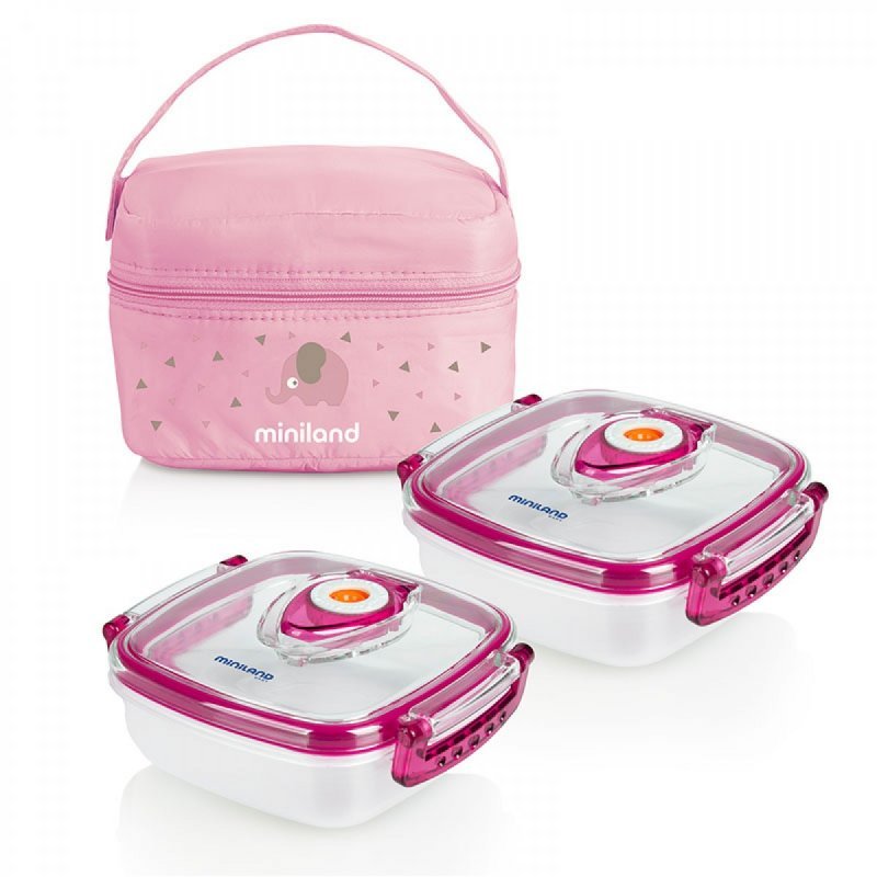 Miniland Θερμός Φαγητού Play Pack- 2-Go Hermifresh Σετ 2 Δοχείων 330ml Rose