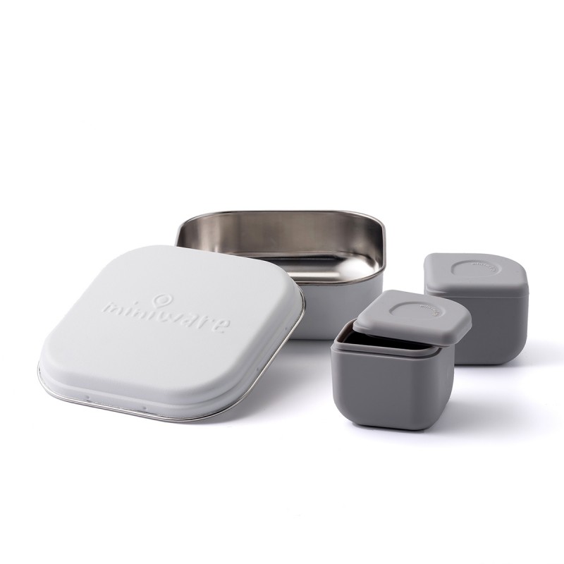 Miniware Des.15 Δοχείο φαγητού Inox Γκρι 15x15cm με 2 αποθηκευτικά δοχεία σιλικόνης