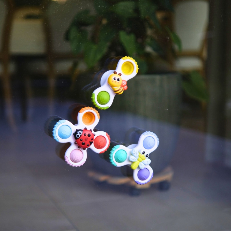 Bo Jungle: Ζωάκια spinners Αισθητηριακής Εξερεύνησης με βεντούζα -σετ των 3 για 6 μηνών