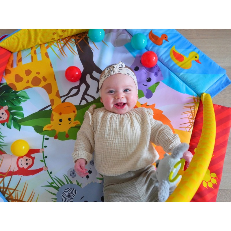 Bo Jungle: Εκπαιδευτικό χαλάκι δραστηριοτήτων - Βρεφικό γυμναστήριο με μαξιλάρι και μπάλες - Palenquo