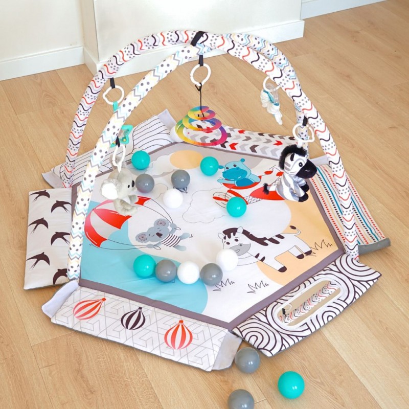 Bo Jungle: Εκπαιδευτικό χαλάκι δραστηριοτήτων - Βρεφικό γυμναστήριο με μαξιλάρι και μπάλες - Midnight