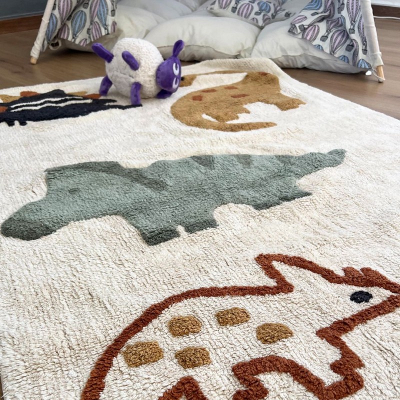 BabyBliss: Βαμβακερό, πλενόμενο χαλί "Choose Your Dino" - 100x140 cm