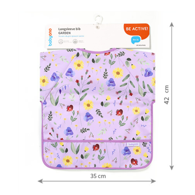 BabyOno: Αδιάβροχη σαλιάρα με μακρύ μανίκι 6m+ Garden