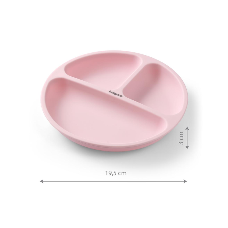 BabyOno: Πιάτο σιλικόνης με βεντούζες και χωρίσματα- Ροζ