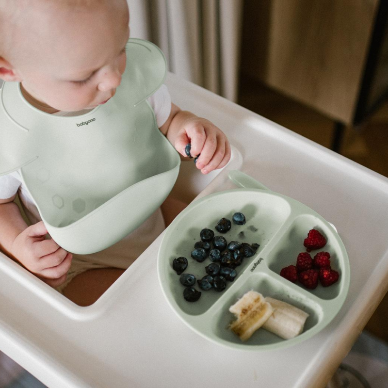 BabyOno: Πιάτο σιλικόνης με βεντούζες και χωρίσματα- Μέντα