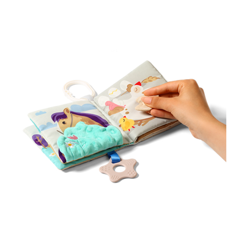 BabyOno: Κρεμαστό πάνινο βιβλίο με στοιχεία ανακάλυψης- Farm first book