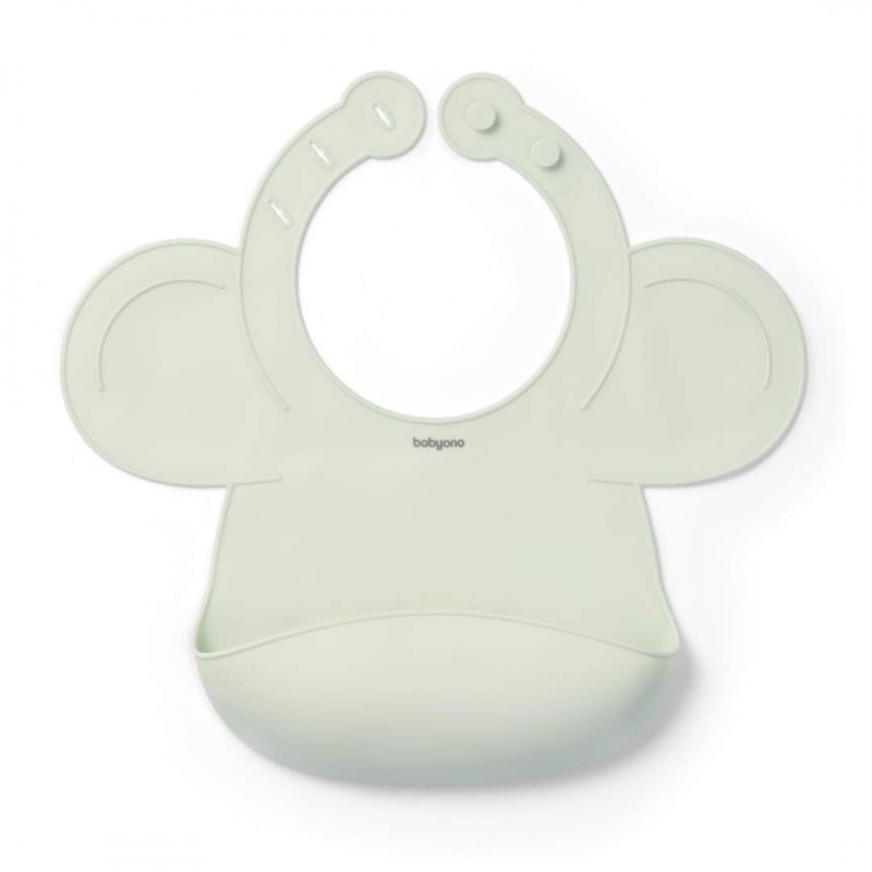 BabyOno: Σαλιάρα σιλικόνης 6m+ με θήκη περισυλλογής τροφίμων-Mint