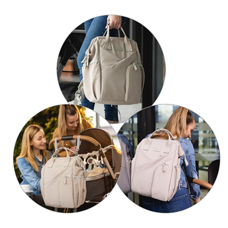 BabyOno: Μοντέρνα τσάντα αλλαξιέρα πλάτης - Μπεζ (διαθέτει ματ αλλαγής πάνας)