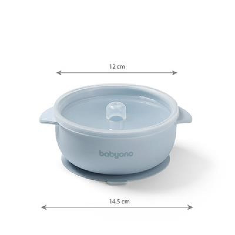 BabyOno: Μπολ σιλικόνης με λαβές, καπάκι & βάση με βεντούζα - Μπλε