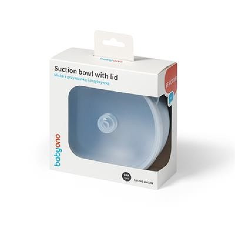 BabyOno: Μπολ σιλικόνης με λαβές, καπάκι & βάση με βεντούζα - Μπλε