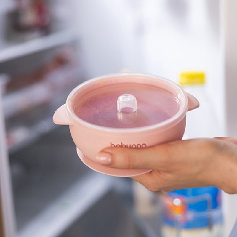 BabyOno: Μπολ σιλικόνης με λαβές, καπάκι & βάση με βεντούζα - Ροζ