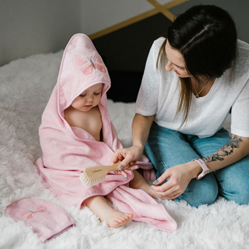 BabyOno: Γάντι πλυσίματος για το μπάνιο του μωρού από μπαμπού- Ροζ 12x22 cm
