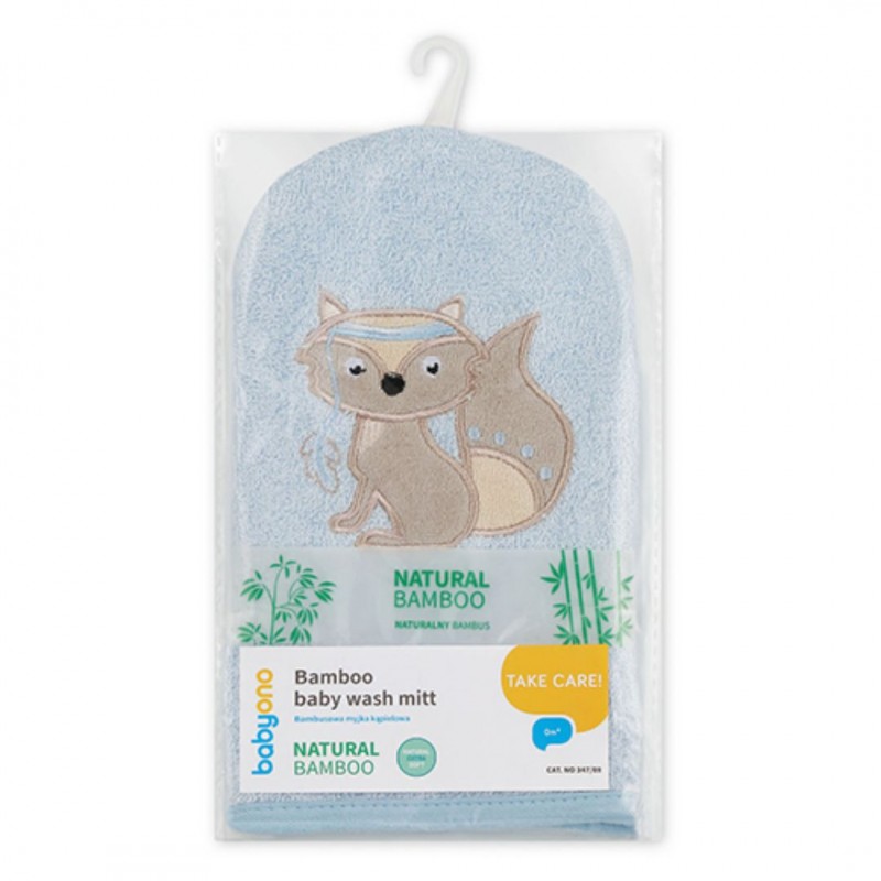 BabyOno: Γάντι πλυσίματος για το μπάνιο του μωρού από μπαμπού- Μπλε 12x22 cm
