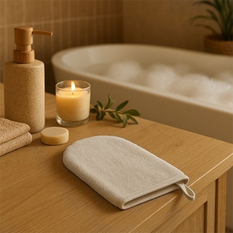 BabyOno: Γάντι πλυσίματος για το μπάνιο του μωρού από μπαμπού- Μπεζ 12x22 cm