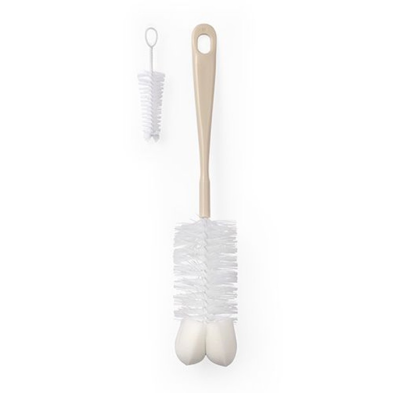 BabyOno: Σετ βούρτσα για μπουκάλια και θηλές με μίνι βουρτσάκι και σφουγγάρι- Μπεζ