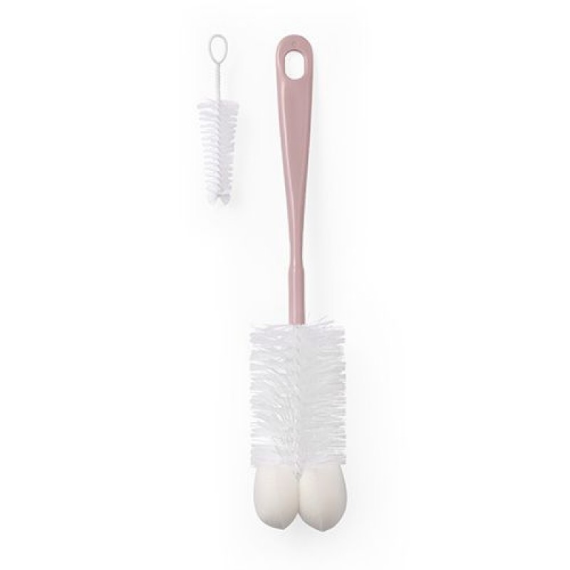 BabyOno: Σετ βούρτσα για μπουκάλια και θηλές με μίνι βουρτσάκι και σφουγγάρι- Ροζ