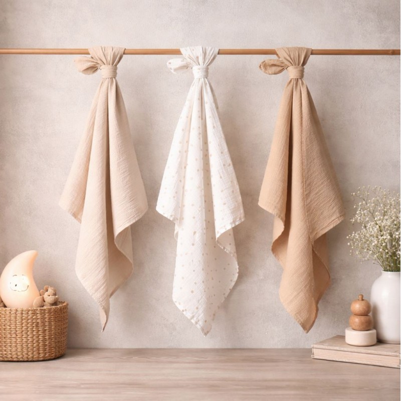 BabyOno: Βαμβακερές πάνες αγκαλιάς - μουσελίνες 70x70 cm (Σετ 3 τμχ)