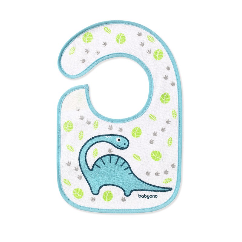 BabyOno: Σαλιάρα Βαμβακερή - Αδιάβροχη 3m+ -Τρώω και μεγαλώνω!-  Δεινόσαυρος