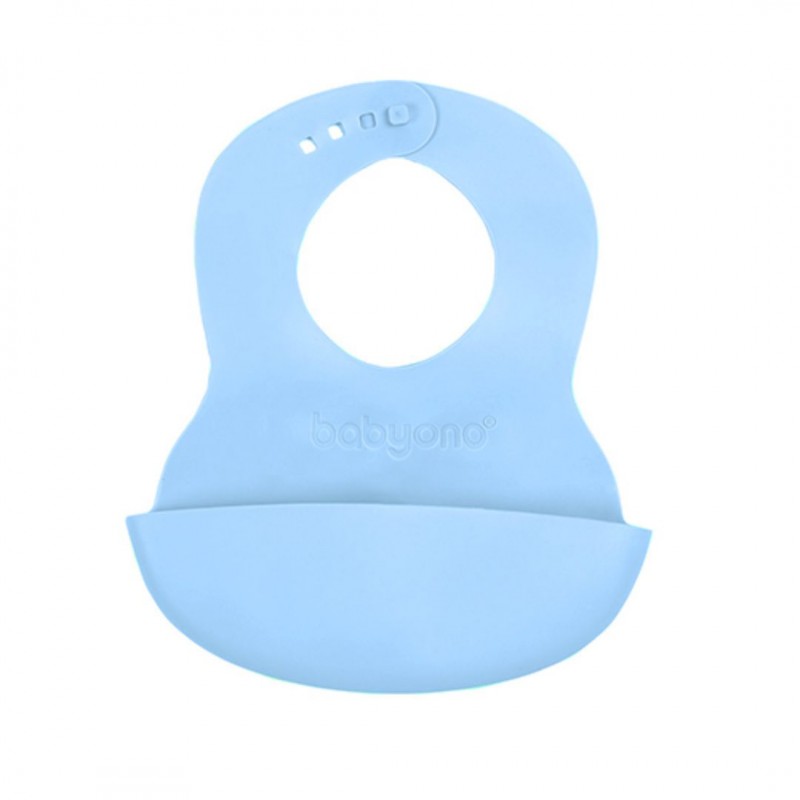 BabyOno: Σαλιάρα σιλικόνης 6m+ με θήκη περισυλλογής τροφής Μπλε