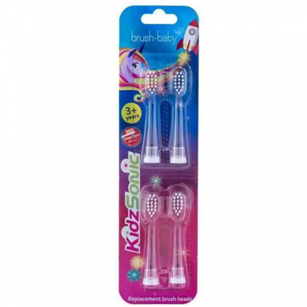 Brush-Baby: Ανταλλακτικές κεφαλές για την Ηλεκτρική KidzSonic 3 ετών+ (τετραπλή συσκευασία)