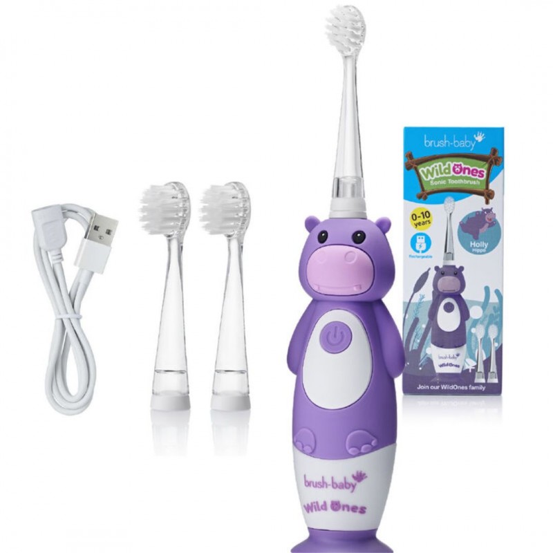 Brush-Baby:  Επαναφορτιζόμενη Ηλεκτρική Οδοντόβουρτσα  WildOnes 0-10 ετών-Hippo