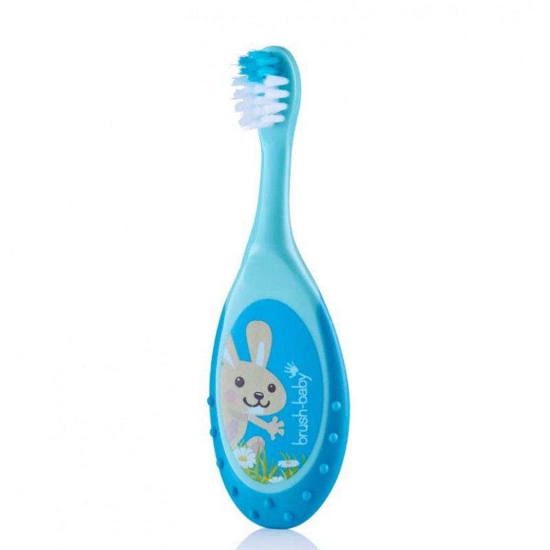 Brush-Baby:  FlossBrush Οδοντόβουρτσα και μασητικό 2 σε 1 για 0-3 ετών (Διπλή συσκευασία) -Γαλάζιο/Μπλε