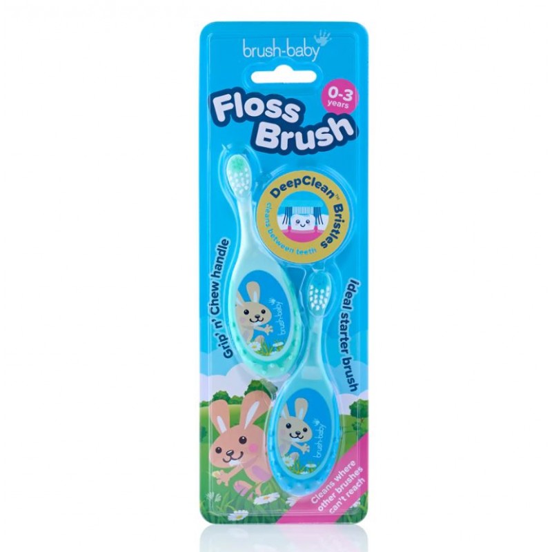 Brush-Baby:  FlossBrush Οδοντόβουρτσα και μασητικό 2 σε 1 για 0-3 ετών (Διπλή συσκευασία) -Γαλάζιο/Μπλε