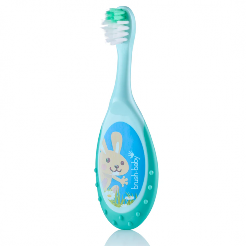 Brush-Baby:  FlossBrush Οδοντόβουρτσα και μασητικό 2 σε 1 για 0-3 ετών (Διπλή συσκευασία) -Ροζ/Τιρκουάζ