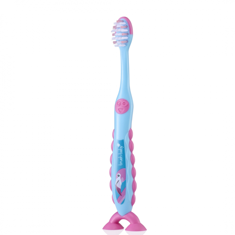 Brush-Baby:  FlossBrush-Η Ιδανική Οδοντόβουρτσα για Παιδιά 3-6 Ετών -Flamingo