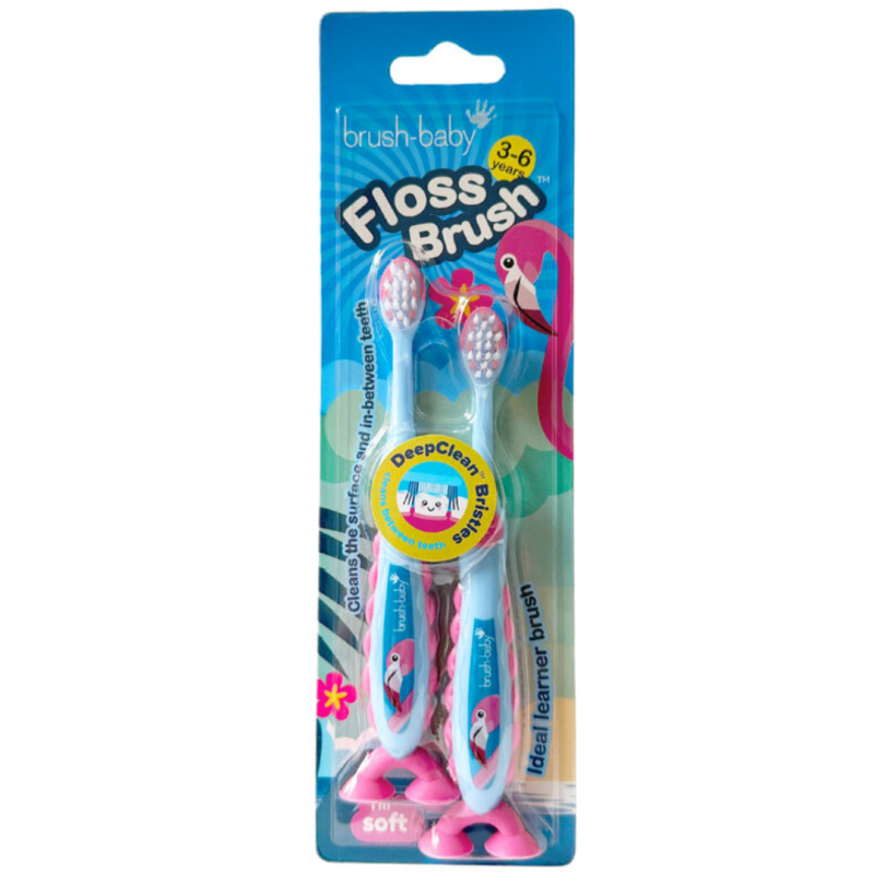 Brush-Baby:  FlossBrush-Η Ιδανική Οδοντόβουρτσα για Παιδιά 3-6 Ετών -Flamingo