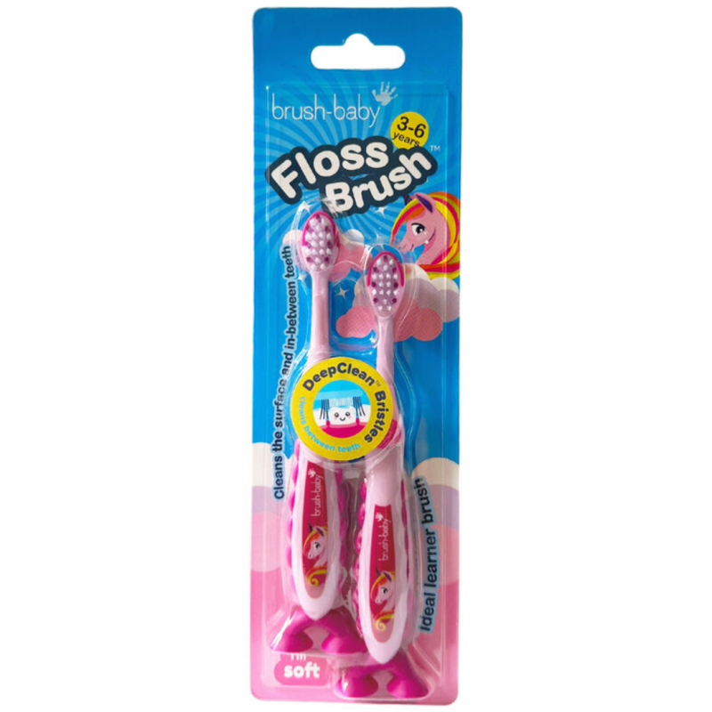 Brush-Baby:  FlossBrush-Η Ιδανική Οδοντόβουρτσα για Παιδιά 3-6 Ετών -Unicorn