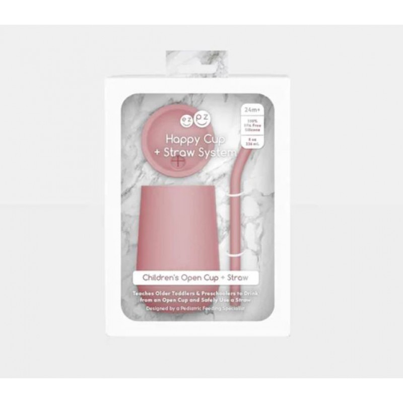 Ezpz Εκπαιδευτικό ποτήρι 24+ μηνών HappyCup + καλαμάκι Blush