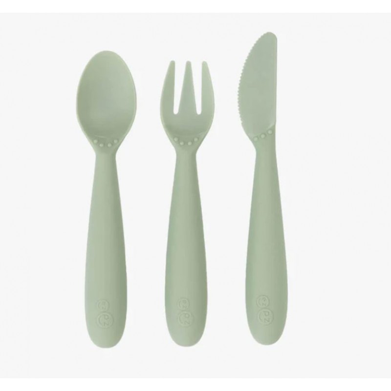Ezpz: Εκπαιδευτικό κουτάλι, πιρούνι και μαχαίρι σιλικόνης 24+ μηνών Happy Utensils - Sage