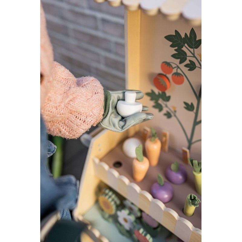 Jabadabado: Ξύλινο καρότσι κηπουρικής με εργαλεία και λαχανικά