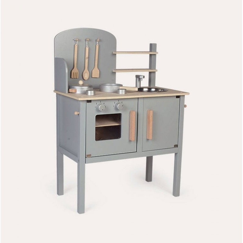 Jabadabado: Ξύλινη παιδική κουζίνα με κατσαρολικά Γκρι