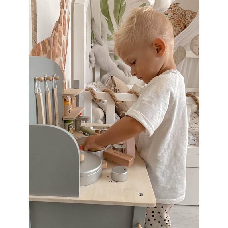 Jabadabado: Ξύλινη παιδική κουζίνα με κατσαρολικά Γκρι