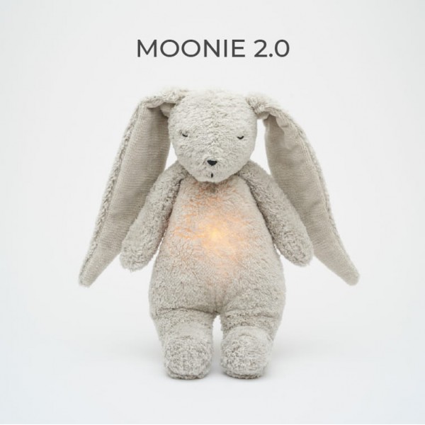 MOONIE 2.0: Επαναφορτιζόμενο βοήθημα ύπνου με ηχογράφηση & αισθητήρα κλάματος – Οργανικό βαμβάκι Gray Bunny