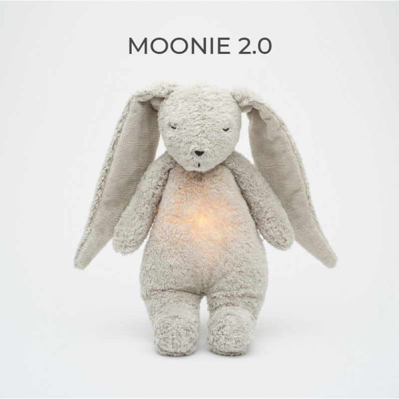 MOONIE 2.0: Επαναφορτιζόμενο βοήθημα ύπνου με ηχογράφηση & αισθητήρα κλάματος – Οργανικό βαμβάκι Gray Bunny