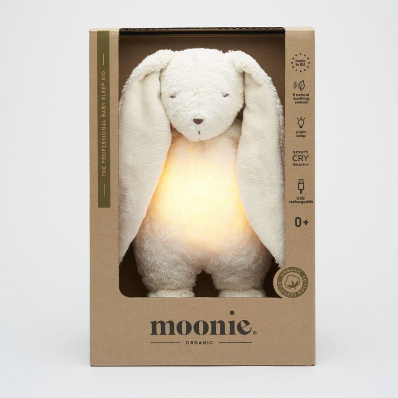 MOONIE 2.0: Επαναφορτιζόμενο βοήθημα ύπνου με ηχογράφηση & αισθητήρα κλάματος – Οργανικό βαμβάκι Polar Bunny