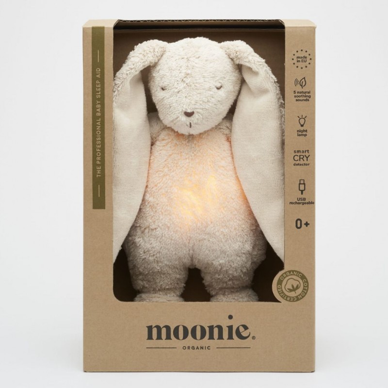 MOONIE 2.0: Επαναφορτιζόμενο βοήθημα ύπνου με ηχογράφηση & αισθητήρα κλάματος – Οργανικό βαμβάκι Sand Bunny