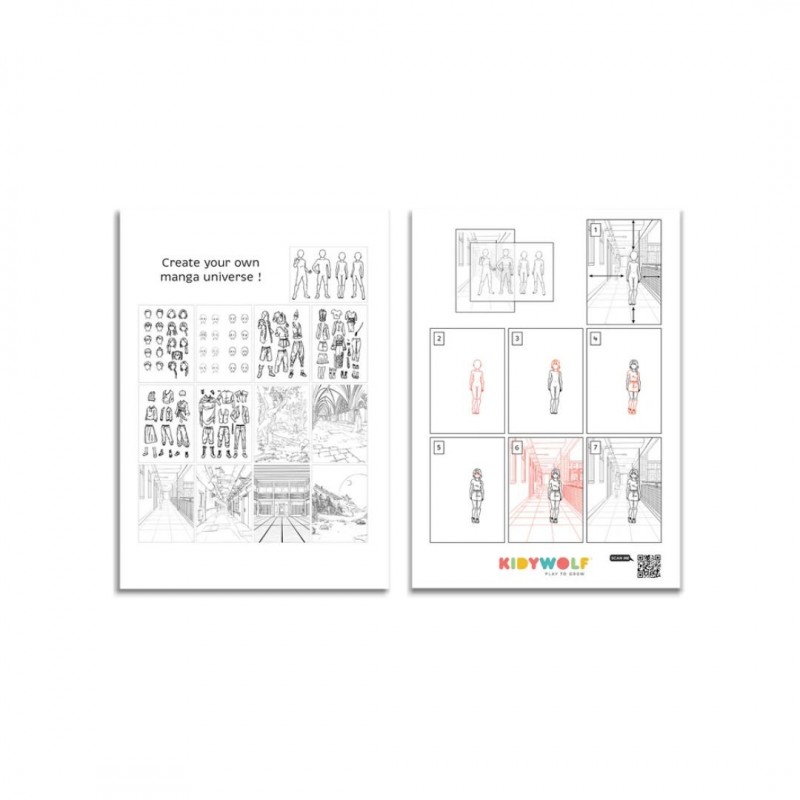 KIDYWOLF: Tablet ζωγραφικής με φως, 2 όψεων με οθόνη LΕD & μαυροπίνακα- Σχέδιο Χαρακτήρες Manga
